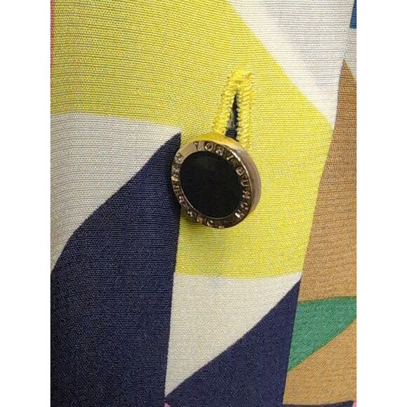Tori Burch geometric artsy colorful button down tie front blouse 4 - Picture 2 of 9
